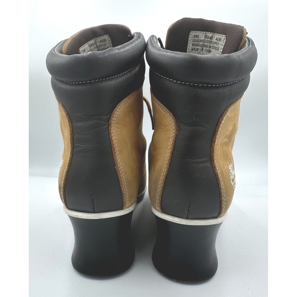 Timberland 19345 Womens Wheat Leather Lace Up Wedge Ankle Boots Square Toe 8M - Picture 12 of 13